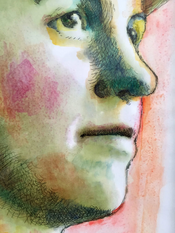 Sylvia- framed watercolor black pen portrait. - Image 2