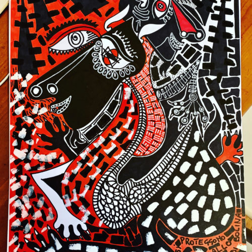 Red goats painting
