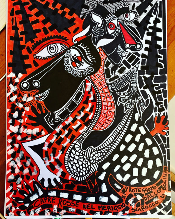 Red goats painting